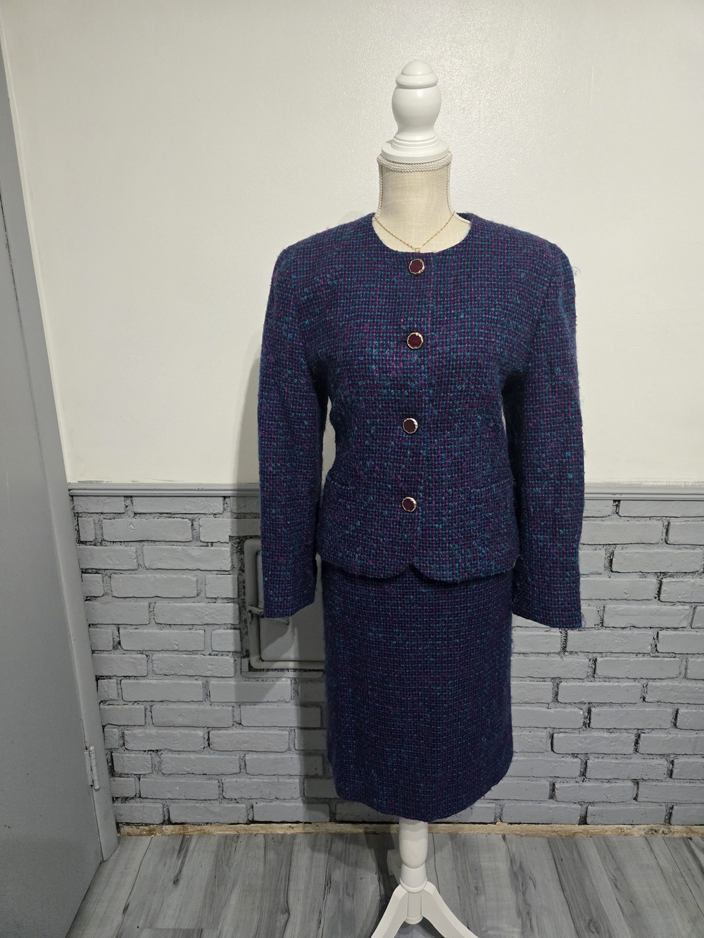 Vintage Pendleton Purple and Navy Tweed Skirt Set